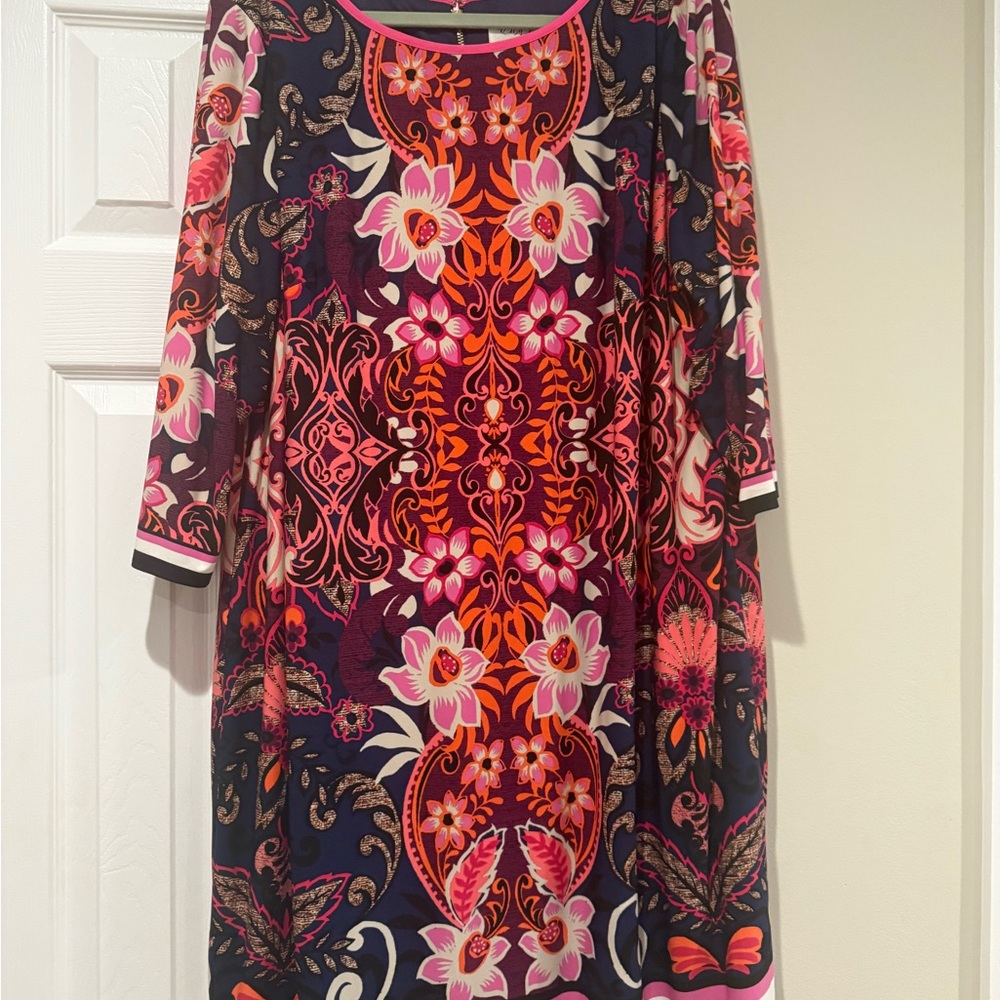 Eliza J Plus Size Vibrant Floral Long Sleeve Dress - Pink and Navy